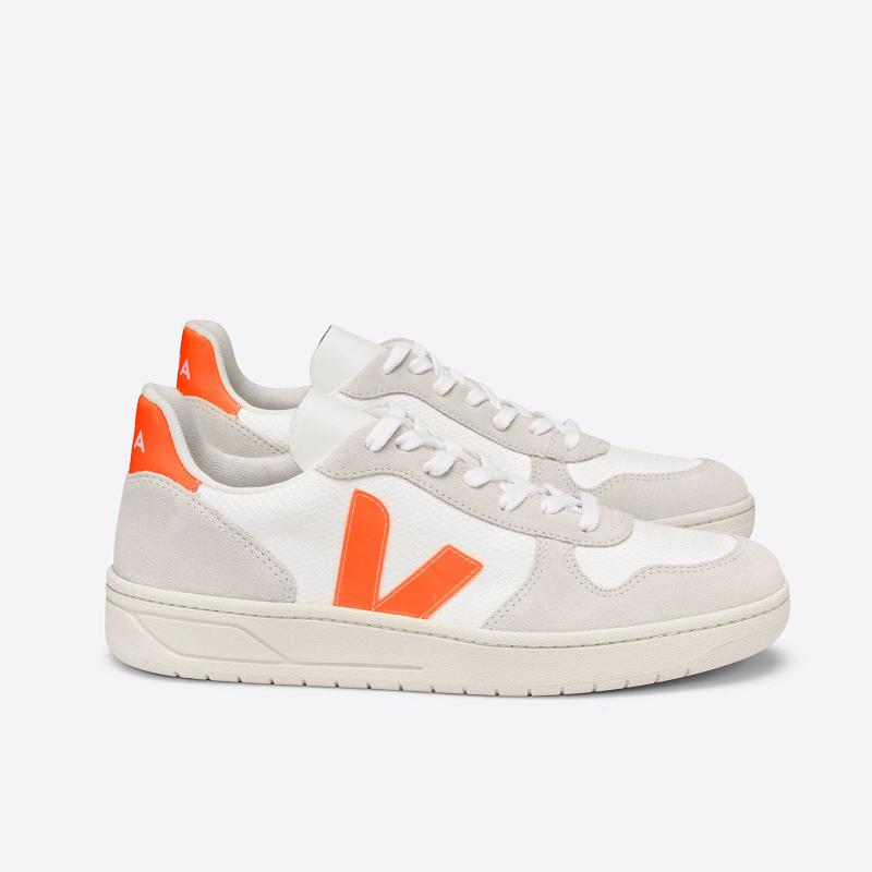 Tenis Veja Mujer Outlet - V-10 Zapatillas Blancas Naranjas ES2681398